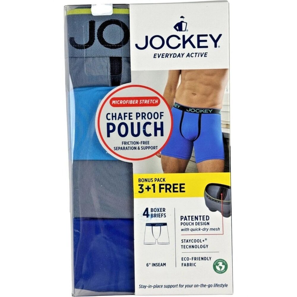 Jockey Everyday Active Boxer Briefs 4-Pack Microfiber Chafe Proof Pouch NEW XL